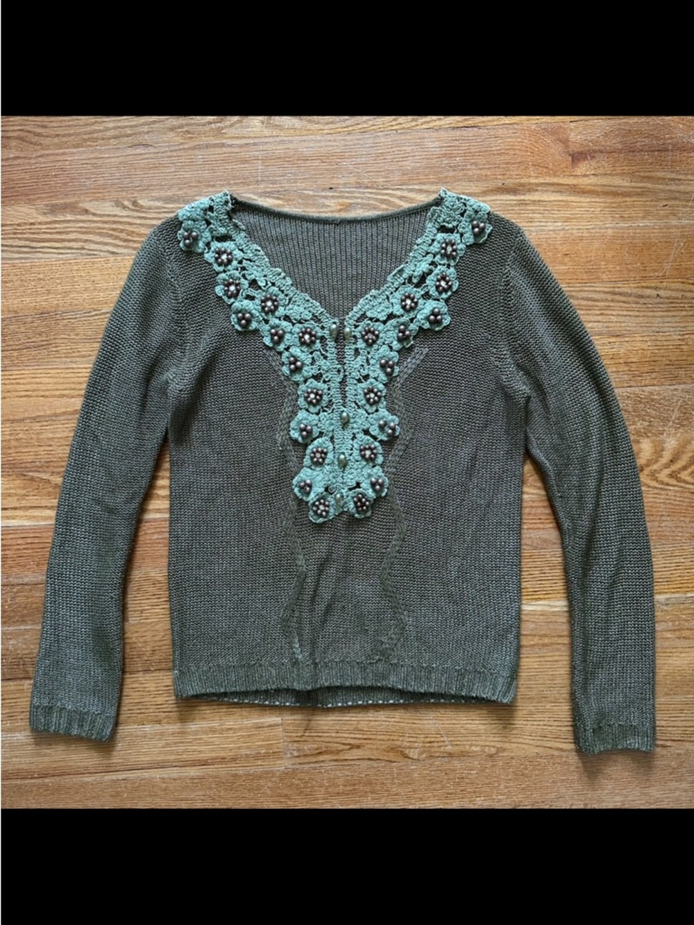 2000s Garden goth Olive Crochet Knit Top
